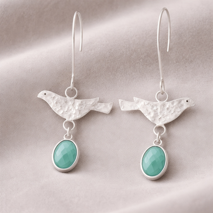 Amazonite Earrings – Sterling Silver Bird Dangle Earrings – Faceted Gemstone Drop