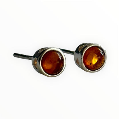 Small Sterling Silver Stud Earrings with Baltic Amber
