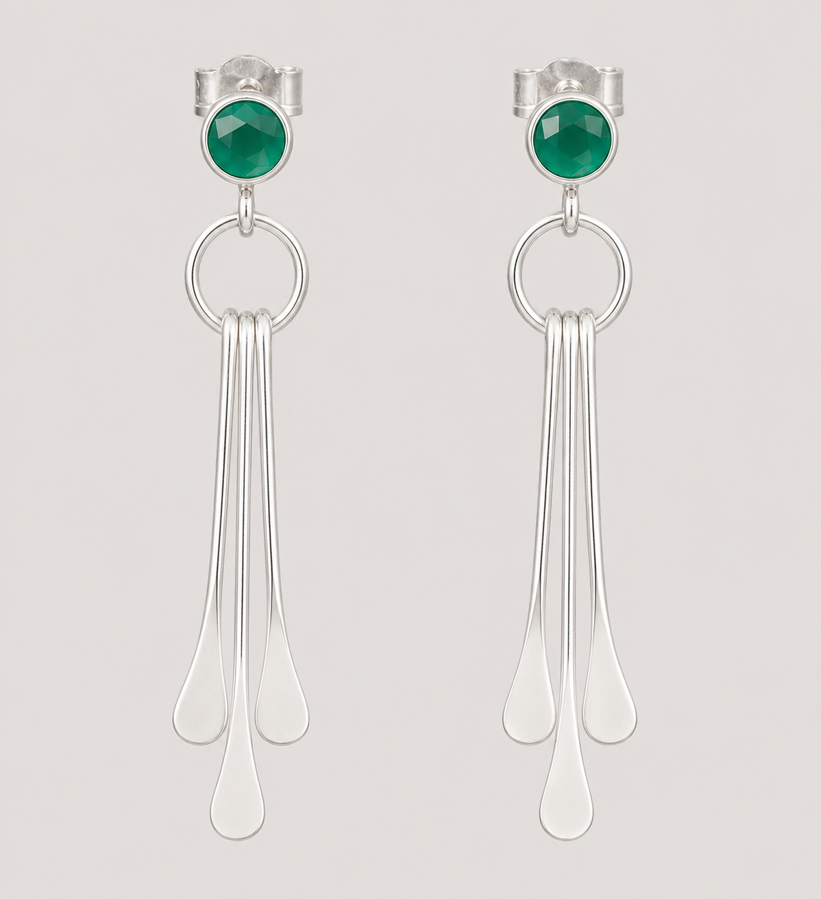 Sterling Silver Green Onyx Dangle Earrings