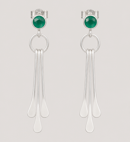 Sterling Silver Green Onyx Dangle Earrings