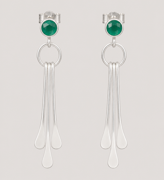 Sterling Silver Green Onyx Dangle Earrings