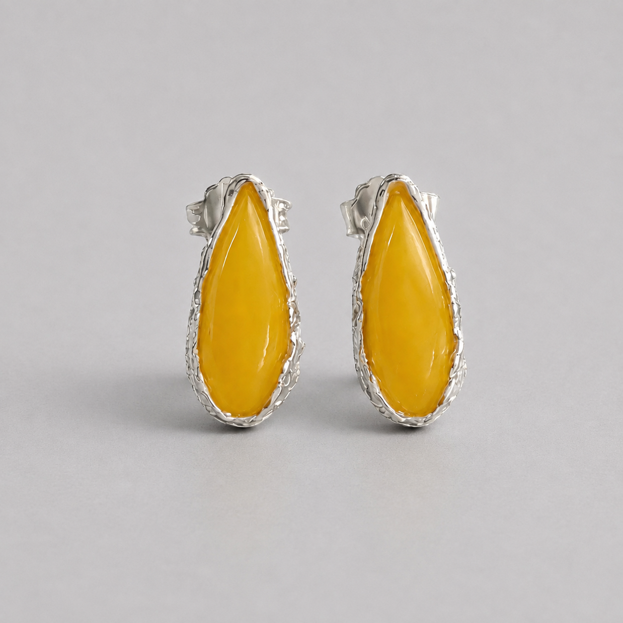 Sterling Silver and Yellow Amber Stud Earrings