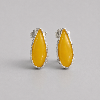 Sterling Silver and Yellow Amber Stud Earrings