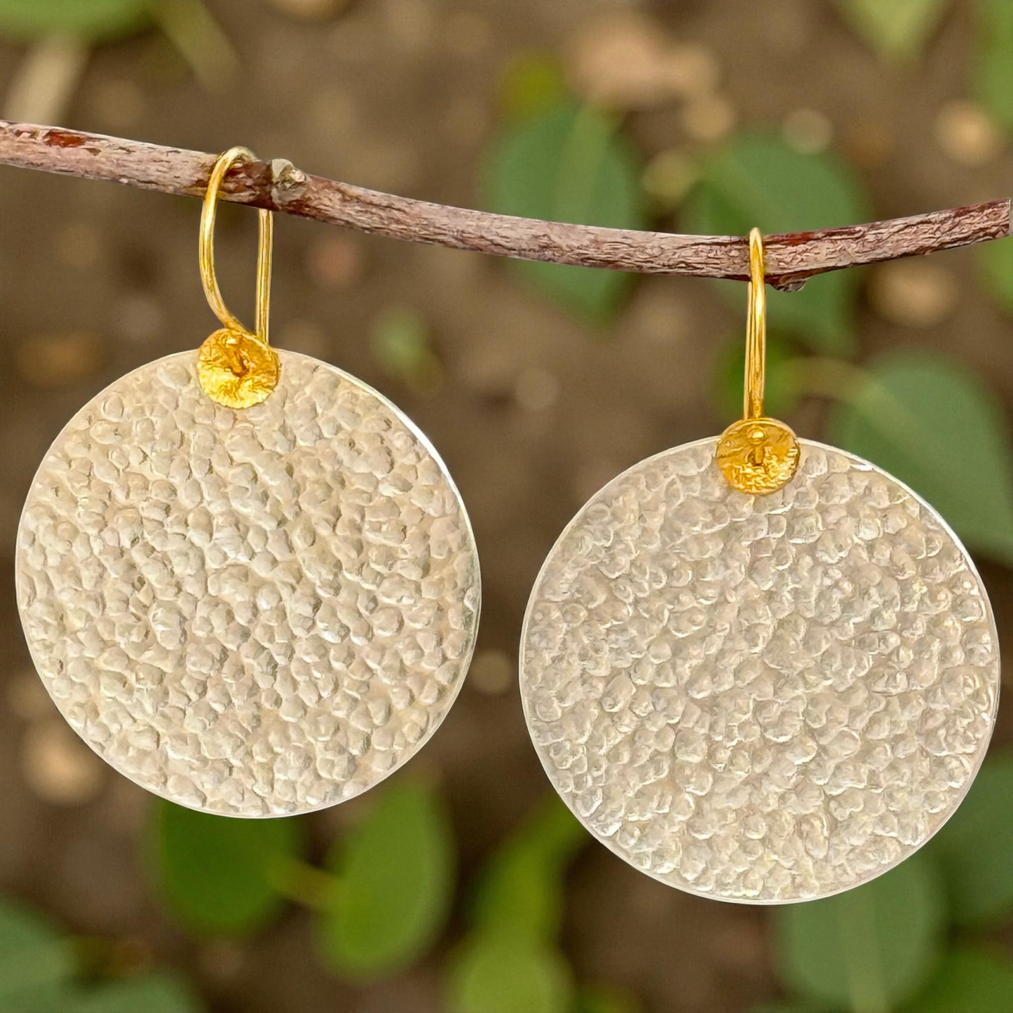 Large hammered sterling silver disc earrings