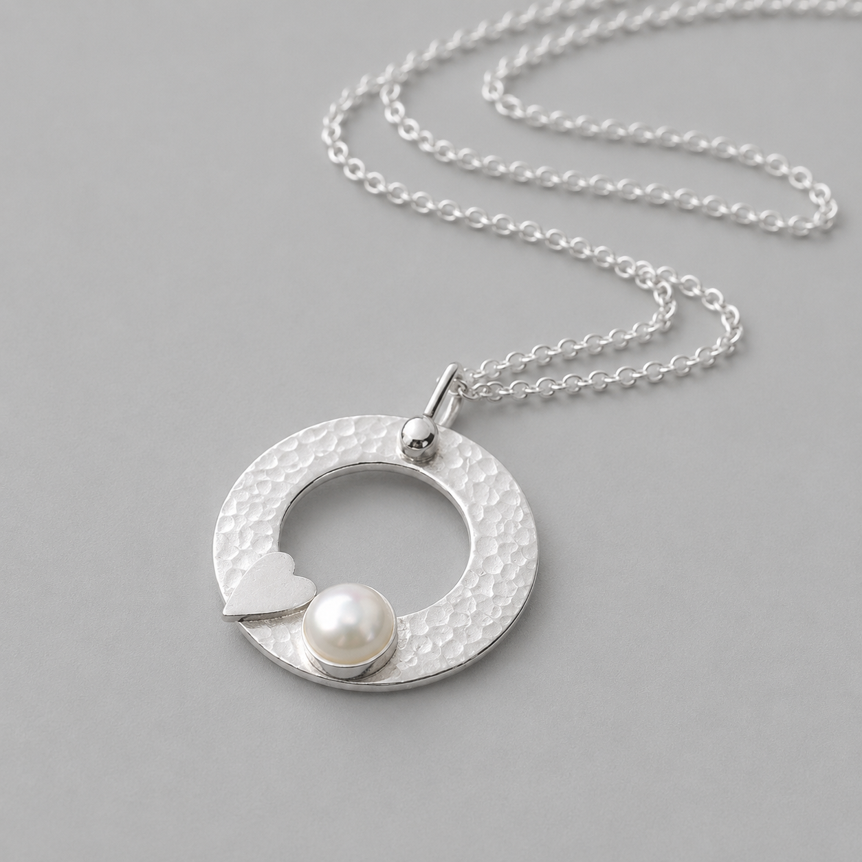 Akoya Pearl Circle Necklace – Sterling Silver Heart Pendant