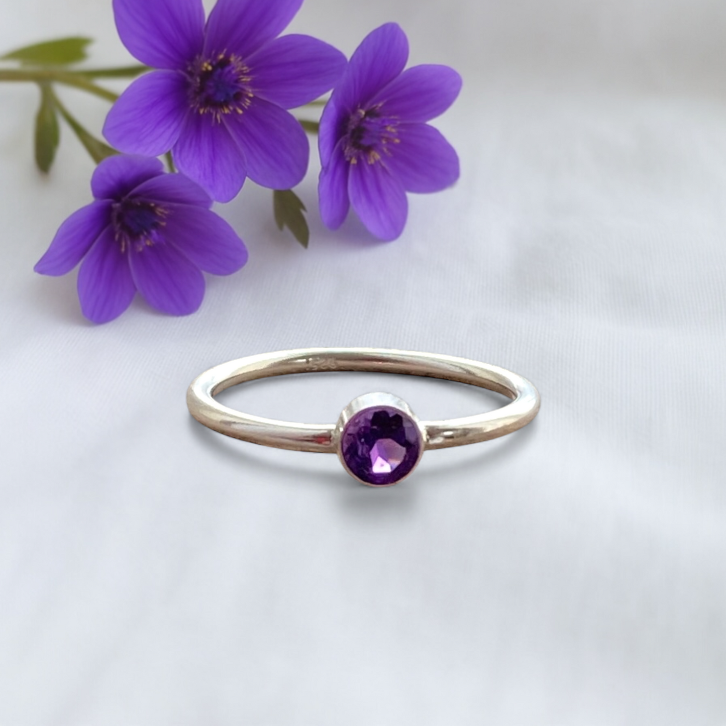 Handmade Sterling Silver Amethyst Ring: February Birthstone