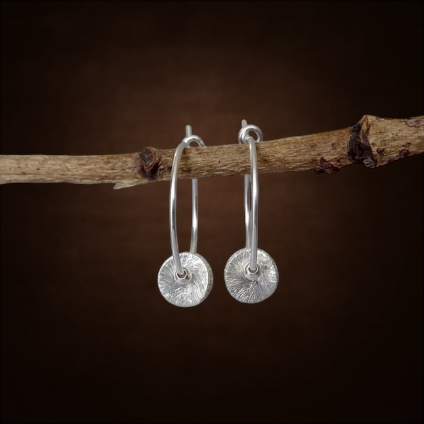 Sterling Silver Textured Disc Hoop Earrings