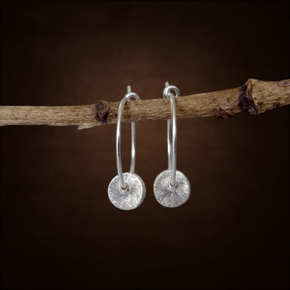 Sterling Silver Textured Disc Hoop Earrings