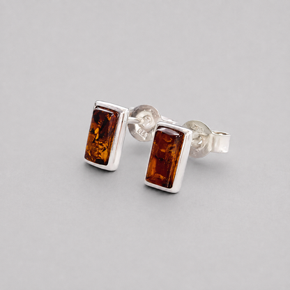 Baltic Amber and Sterling Silver Rectangular Stud Earrings