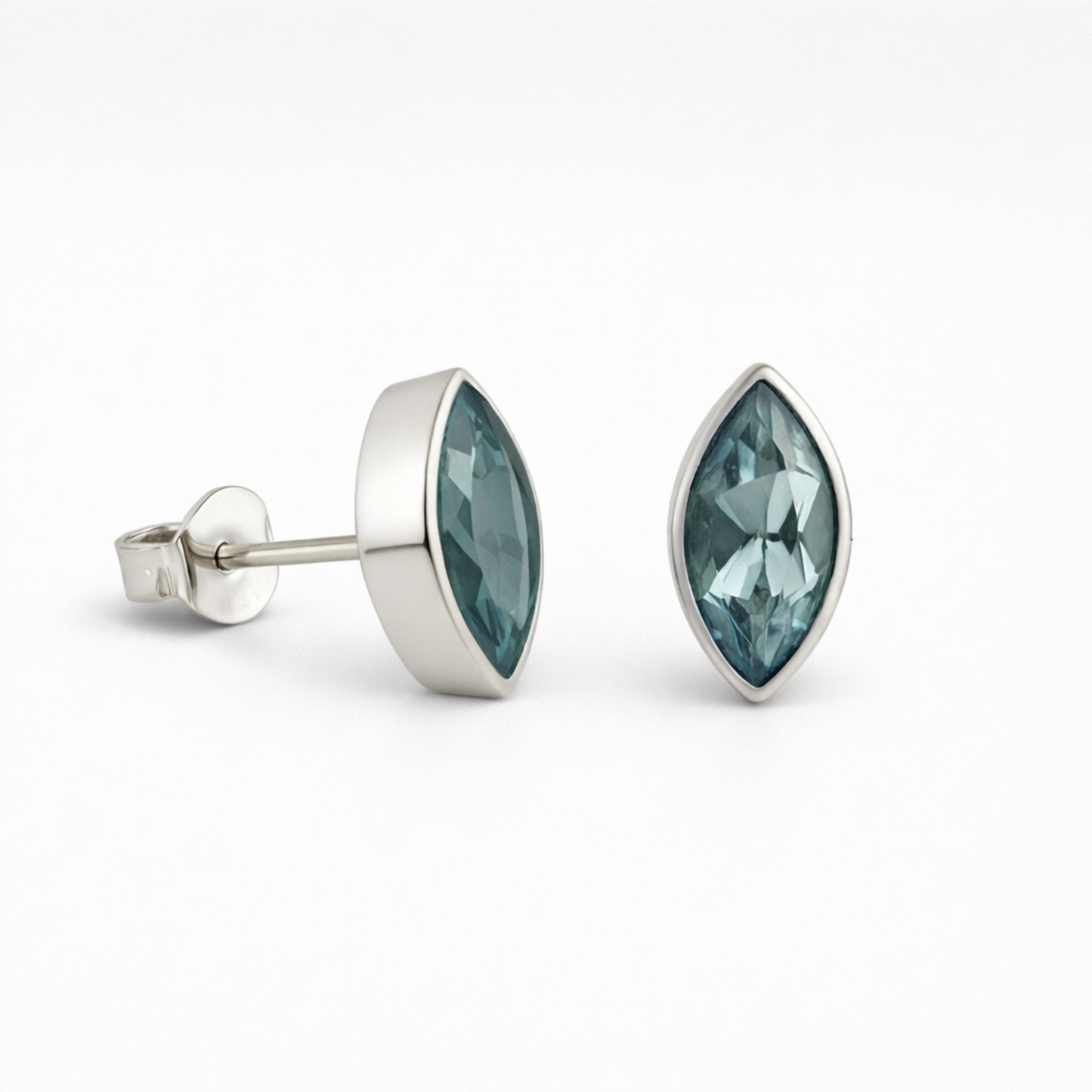 Blue Topaz Stud Earrings Sterling Silver – Marquise Gemstone Earrings – December Birthstone Jewellery