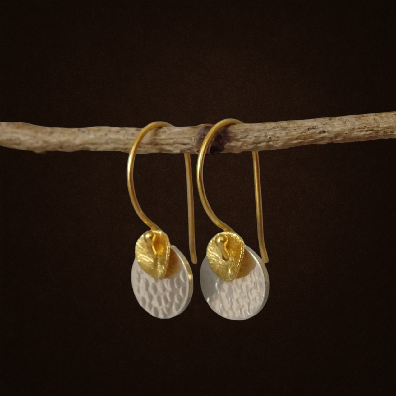 Two tone disc earrings