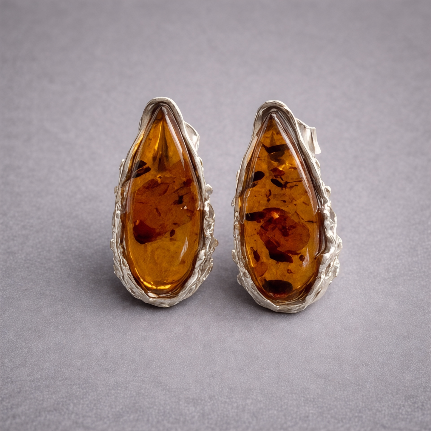 Baltic Brown Amber and Sterling Silver Stud Earrings
