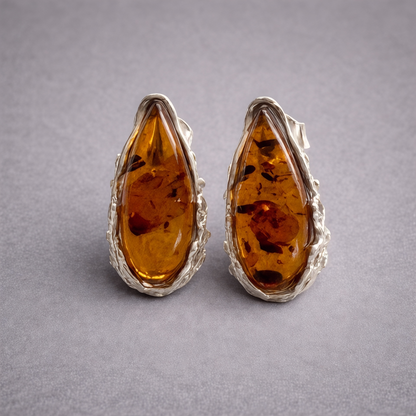 Baltic Brown Amber and Sterling Silver Stud Earrings
