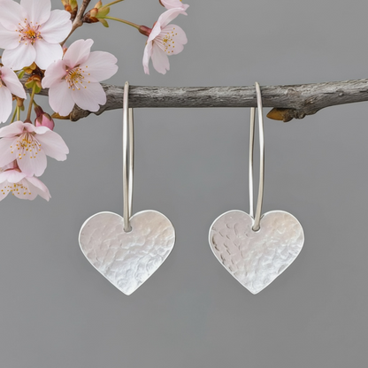 Textured sterling silver heart earrings