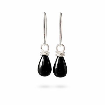 Black onyx briolette sterling silver earrings