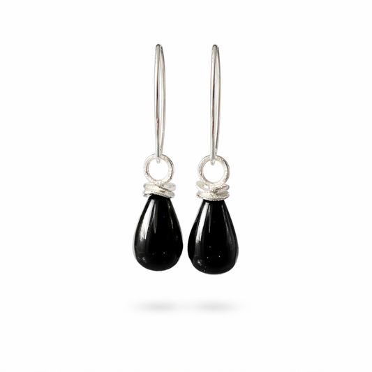 Black onyx briolette sterling silver earrings