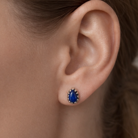 Lapis Lazuli Teardrop Stud Earrings in 925 Sterling Silver