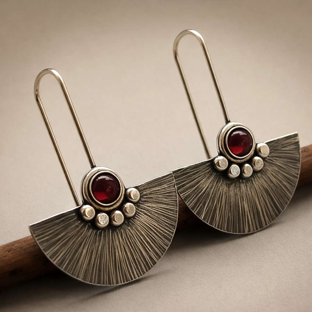 Garnet Fan Sterling Silver Earrings