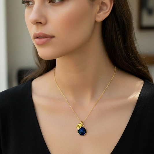 Sapphire & Lotus Charm 24k Gold Vermeil Necklace