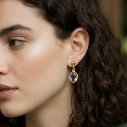 Amethyst 24k gold vermeil stud earrings. February birthstone earrings.