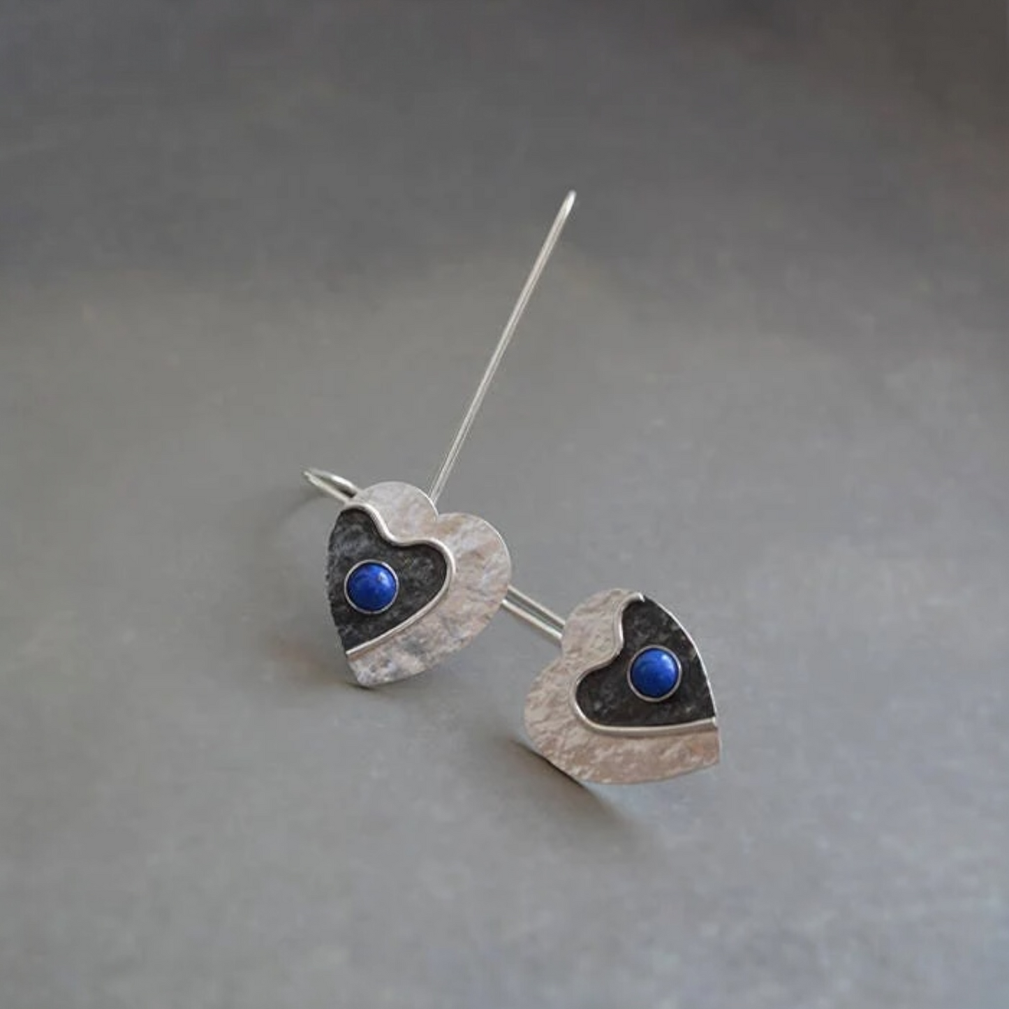Lapis lazuli sterling silver heart earrings.