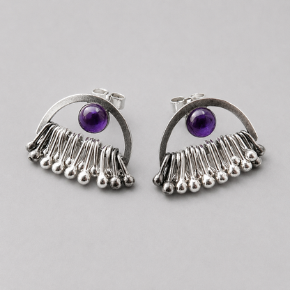 Amethyst Sterling Silver Dangle Stud Earrings