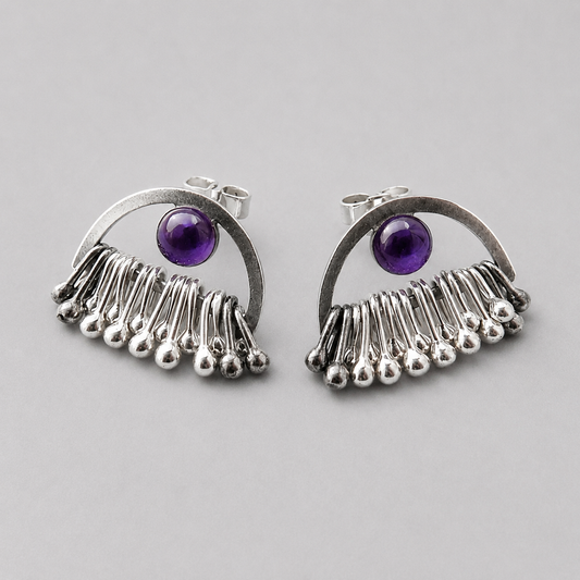 Amethyst Sterling Silver Dangle Stud Earrings