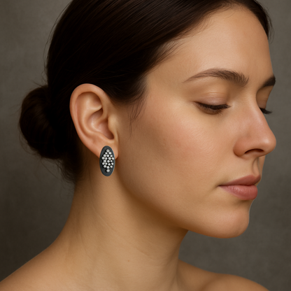 Artisan oxidised oval sterling silver stud earrings.