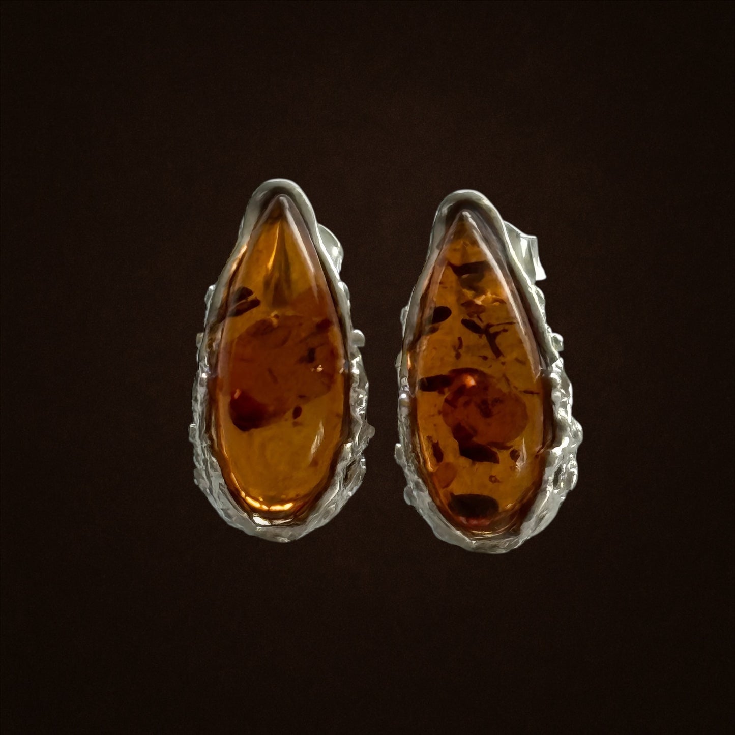 Baltic Brown Amber and Sterling Silver Stud Earrings