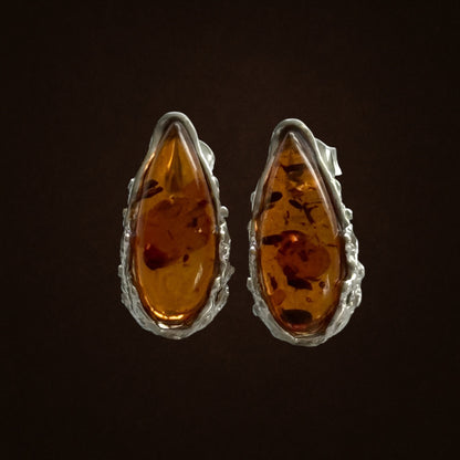 Baltic Brown Amber and Sterling Silver Stud Earrings