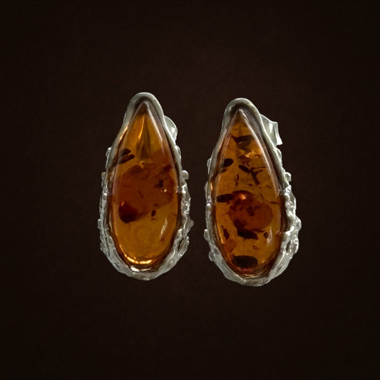 Baltic Brown Amber and Sterling Silver Stud Earrings