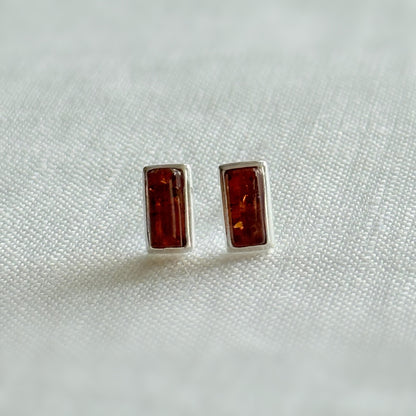 Baltic Amber and Sterling Silver Rectangular Stud Earrings