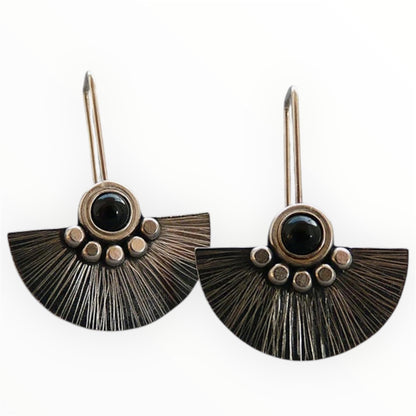 Black onyx sterling silver fan earrings.