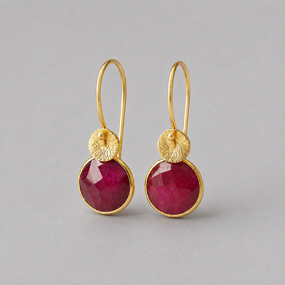Gold Vermeil Ruby Earrings, July Birthstone Red Gemstone