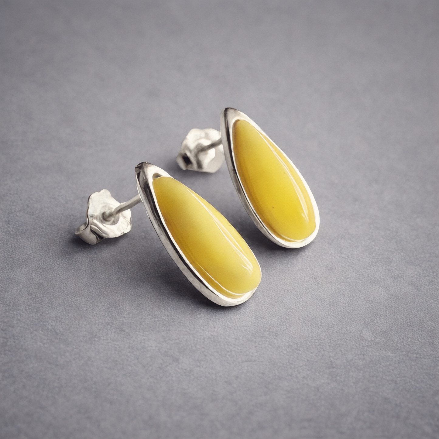 Baltic Yellow Amber and Sterling Silver Stud Earrings