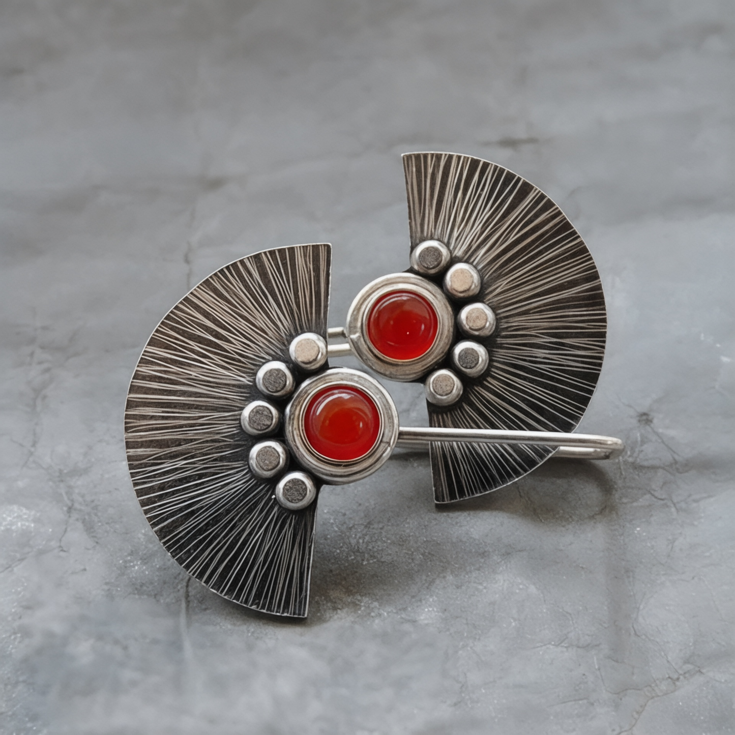 Carnelian sterling silver fan earrings.