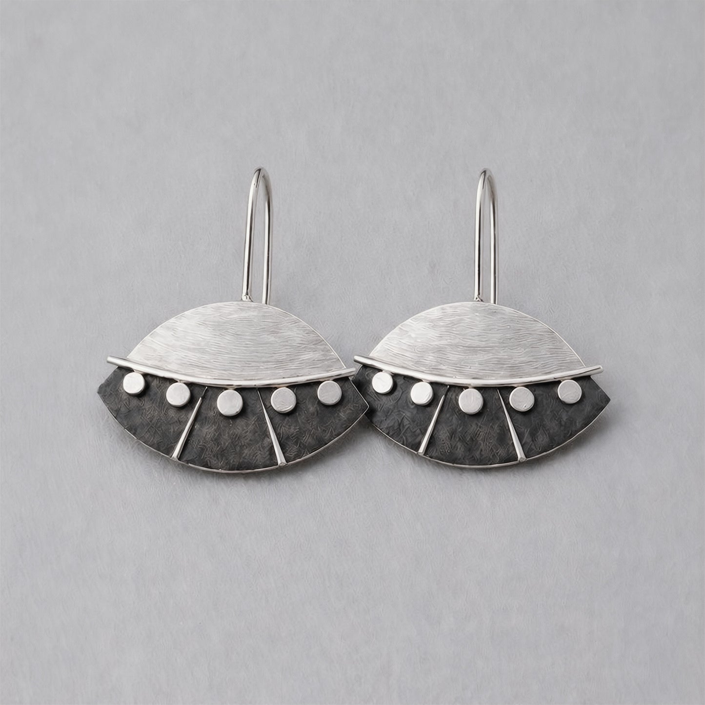 Sterling Silver Textured Fan Earrings, Handmade Statement Drop Earrings