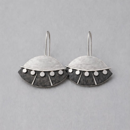 Sterling Silver Textured Fan Earrings, Handmade Statement Drop Earrings