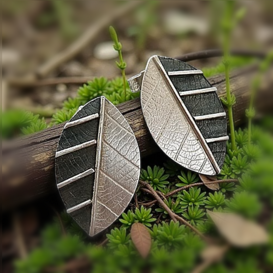 Sterling silver leaf stud earrings.