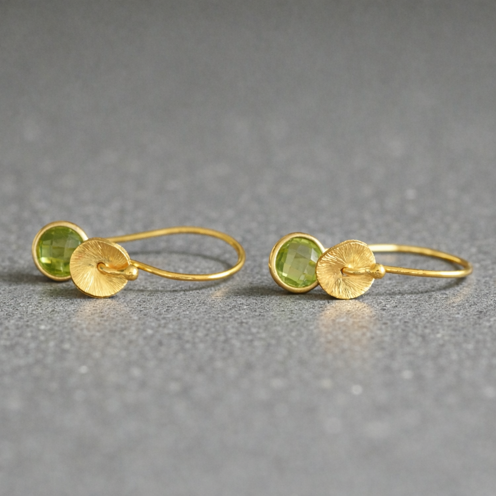 24k gold vermeil and peridot earrings. August birthstone earrings.