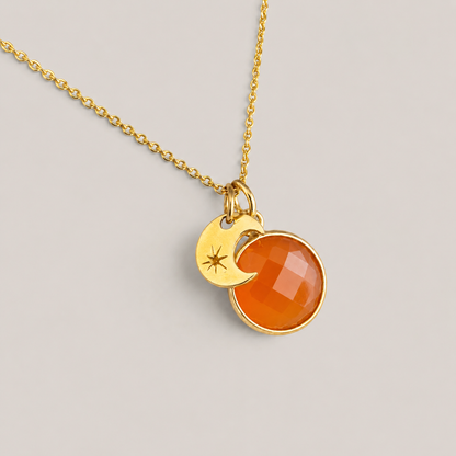 24k Gold Vermeil Carnelian & Crescent Moon Necklace