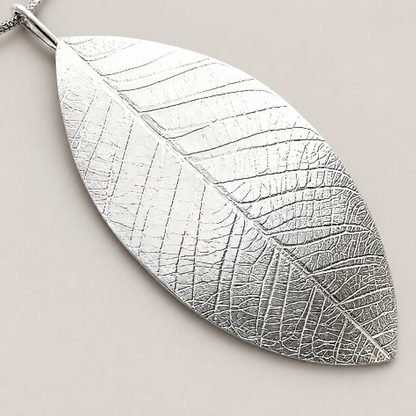 Large sterling silver leaf necklace.