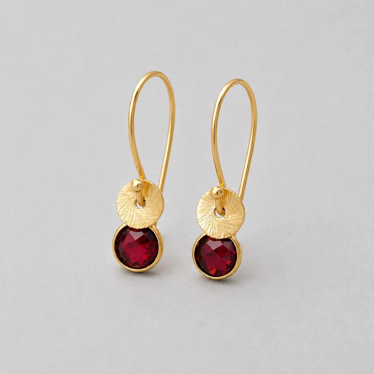 24k gold vermeil and garnet earrings. January birthstone earrings.