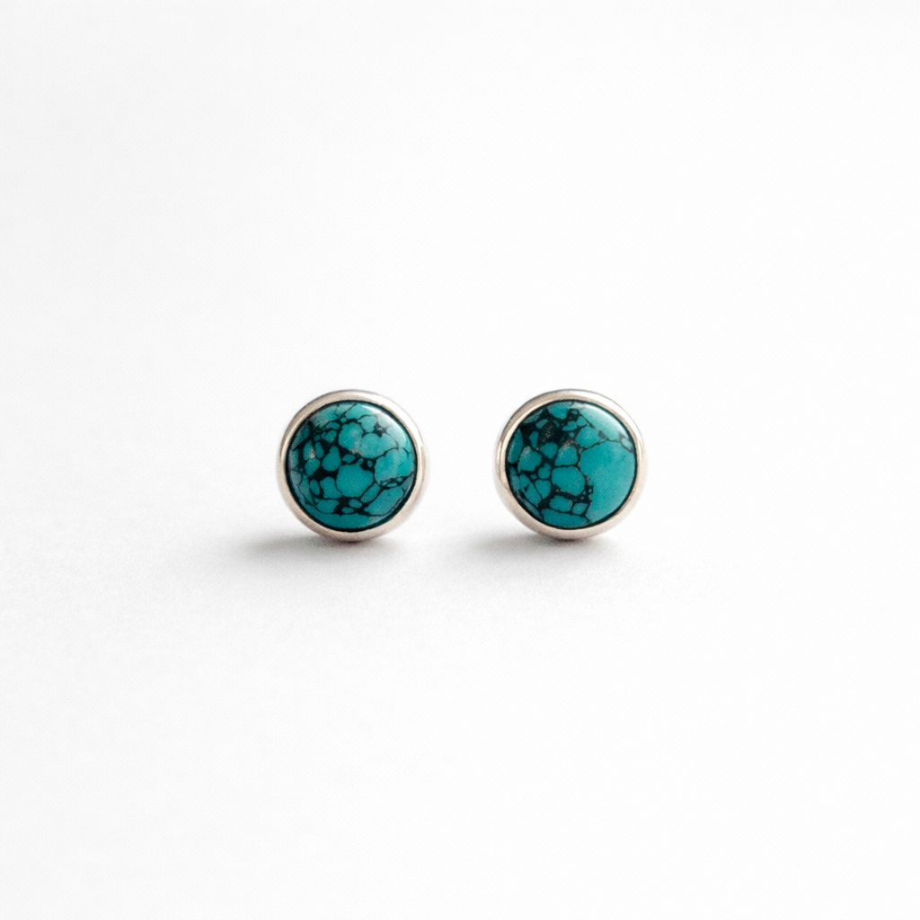 Turquoise Stud Earrings in 925 Sterling Silver