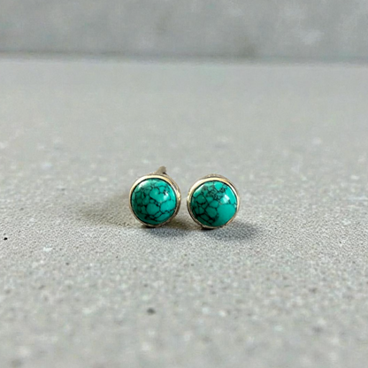 Turquoise Round Stud Earrings in 925 Sterling Silver