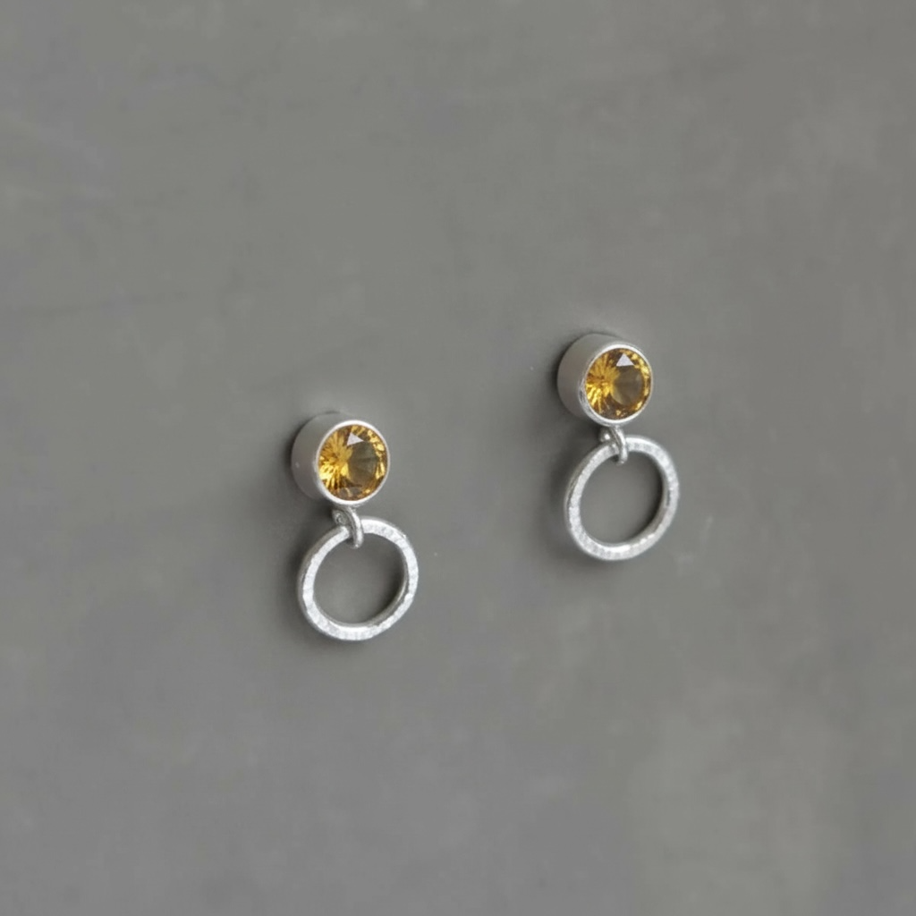Sterling Silver Birthstone Hammered Circle Stud Earrings
