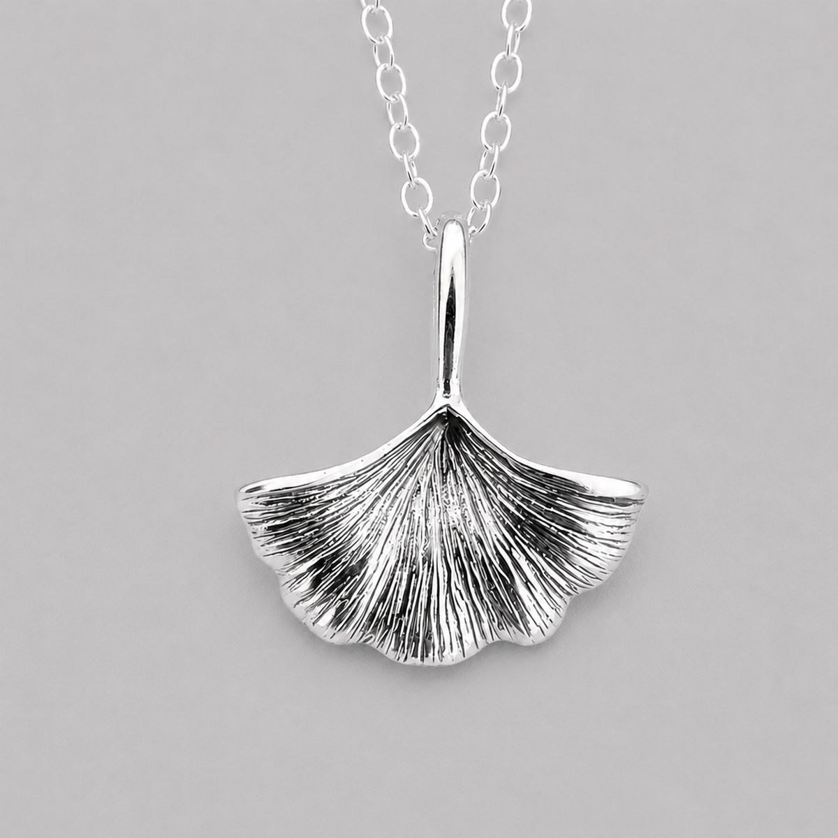 Sterling Silver Oxidised Ginkgo Leaf Necklace