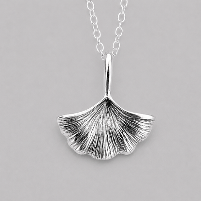 Sterling Silver Oxidised Ginkgo Leaf Necklace