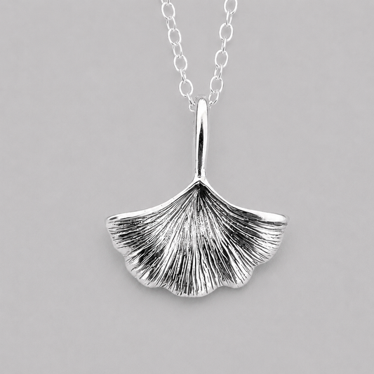 Sterling Silver Oxidised Ginkgo Leaf Necklace