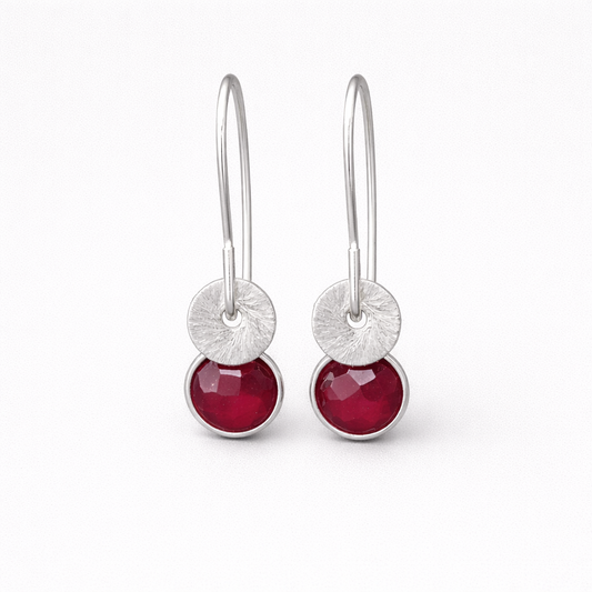 Ruby sterling silver dangle earrings. July birthstone earrings.